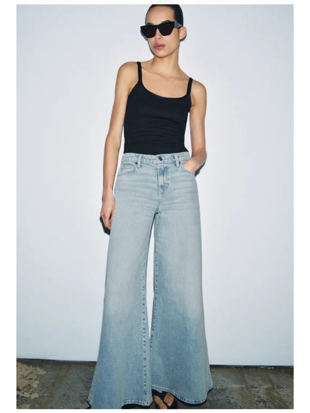 Zara Zw Collection Maxi Wide Leg Low Rise Light Wash Sz-10